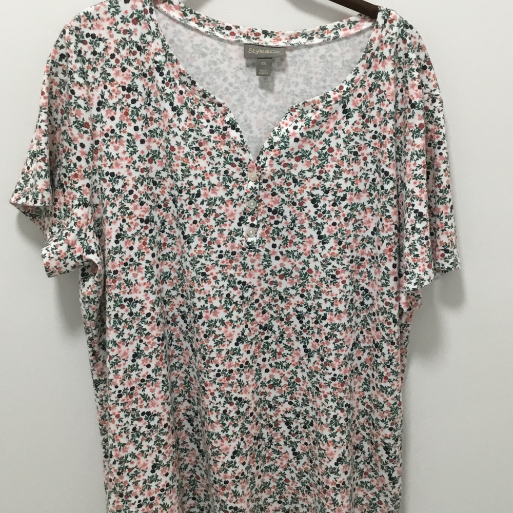 Style & Co.Floral Short-Sleeve Henley Top